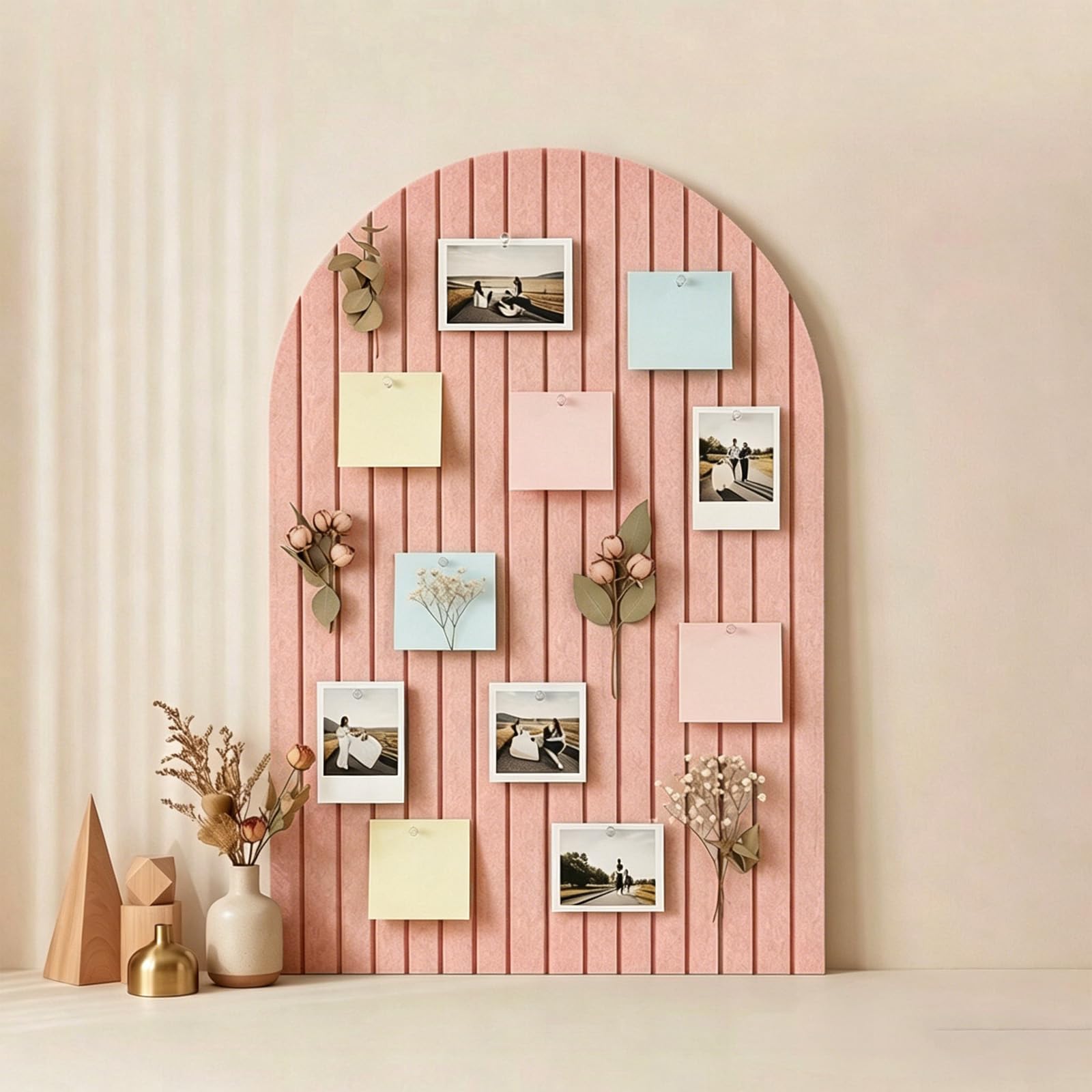 Acidea Large Arched Felt Bulletin Board, 35" x 24" Pink Cork Board Alternative, 6 Pack Push Pin Boards with Safe Removable Adhesive Tabs and Push Pins, Vision Boards Perfect for Display Your Photos