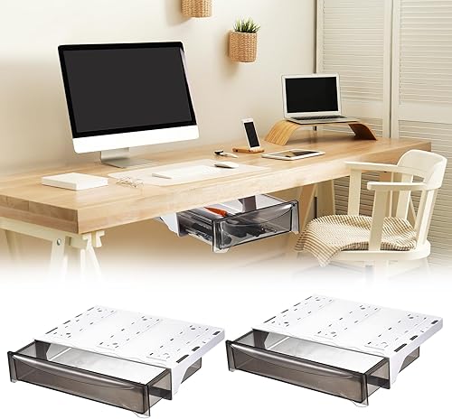 Miniatura 1 de uxcell Cajón para debajo del escritorio, 2 unidades, organizador de almacenamiento autoadhesivo de plástico para debajo del escritorio,