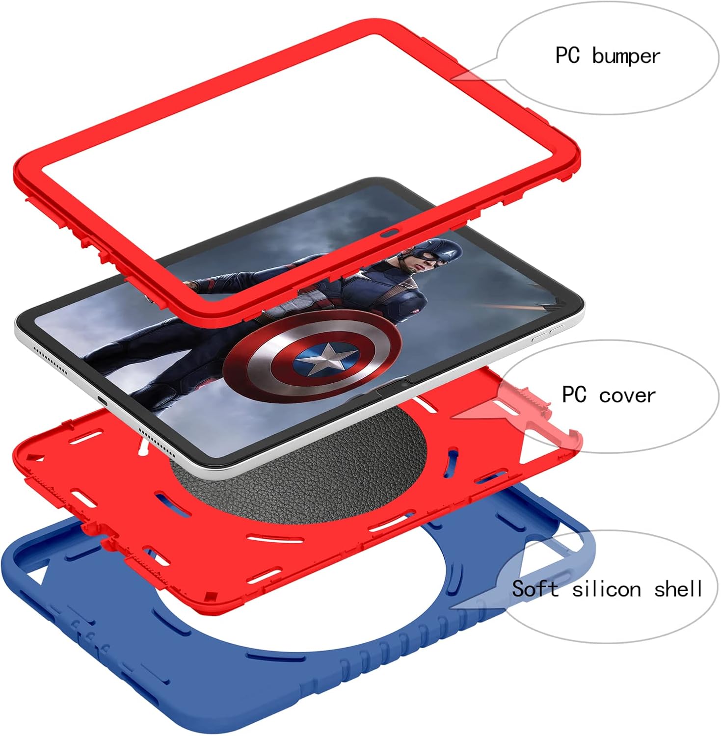 XZC Case for iPad (A16) 11th Generation 11 Inch 2025/ iPad 10th Generation 10.9 Inch 2022 Heavy Duty Shockproof Rugged Cover with Rotating Stand/Pencil Holder/Carrying Shoulder Strap (Blue 3)