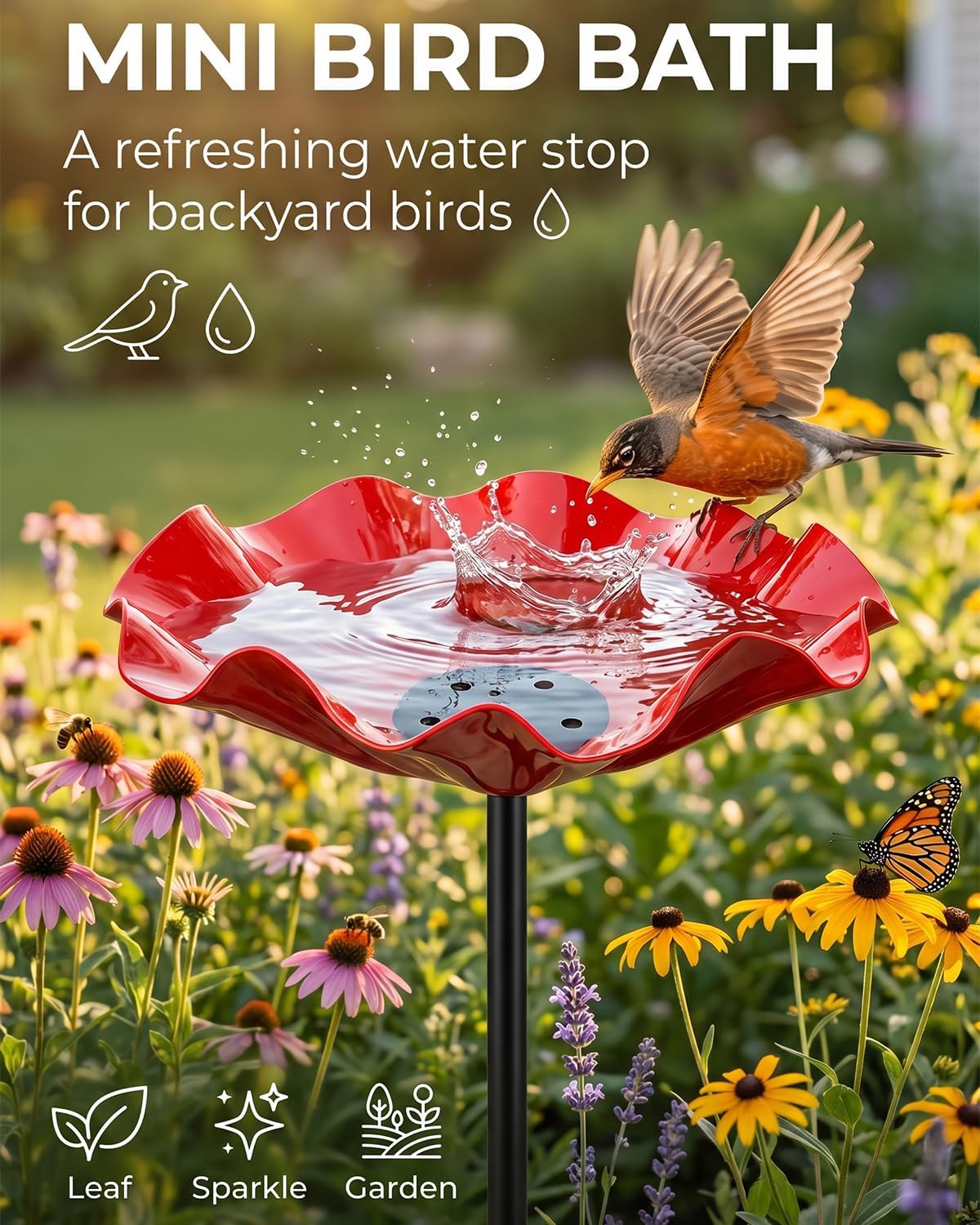 Bee Watering Station Metal Flower Garden Stakes Bird Bath Bowl Decorative Decor Mini Flowers Handmade Stake & Pollinator Water Baths for Outdoor Features Outside Grace on Feeder Birdbath image 2