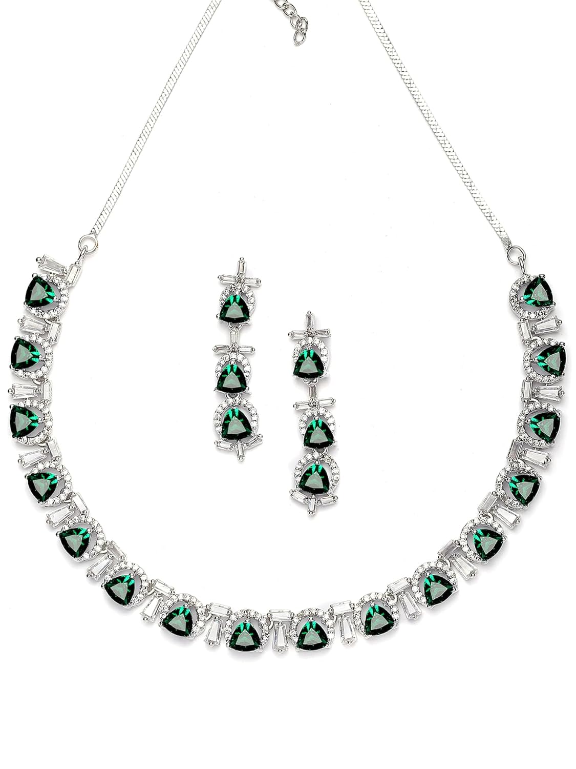 Karatcart Rose Gold Plated Pink Triangular American Diamond Studded Necklace Set for Women