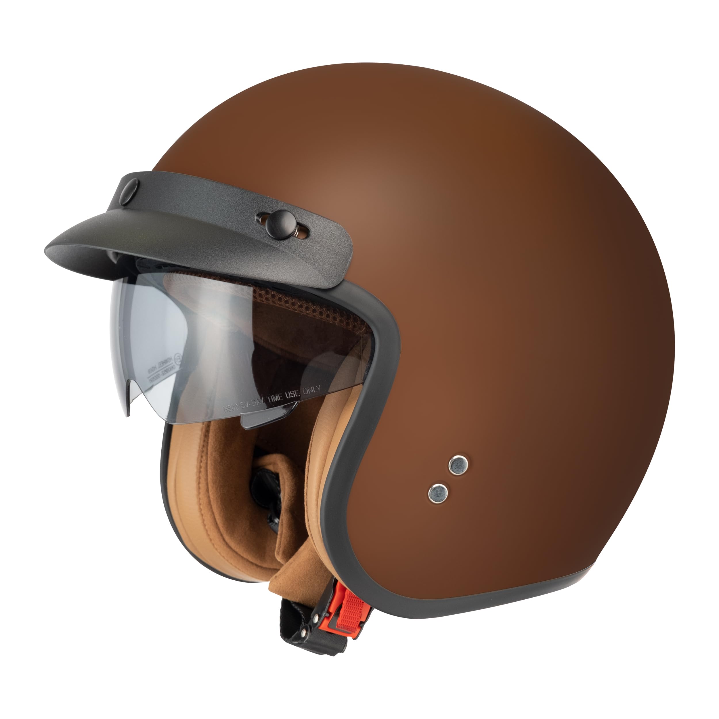 Jethelm mit Visier by BS Way: Hochwertiger Motorradhelm, ECE-Zertifiziert für Herren und Damen - Ideal für Roller, Moped, Mofa und Scooter - Retro Helm Design, Halbschalenhelm Frost Braun