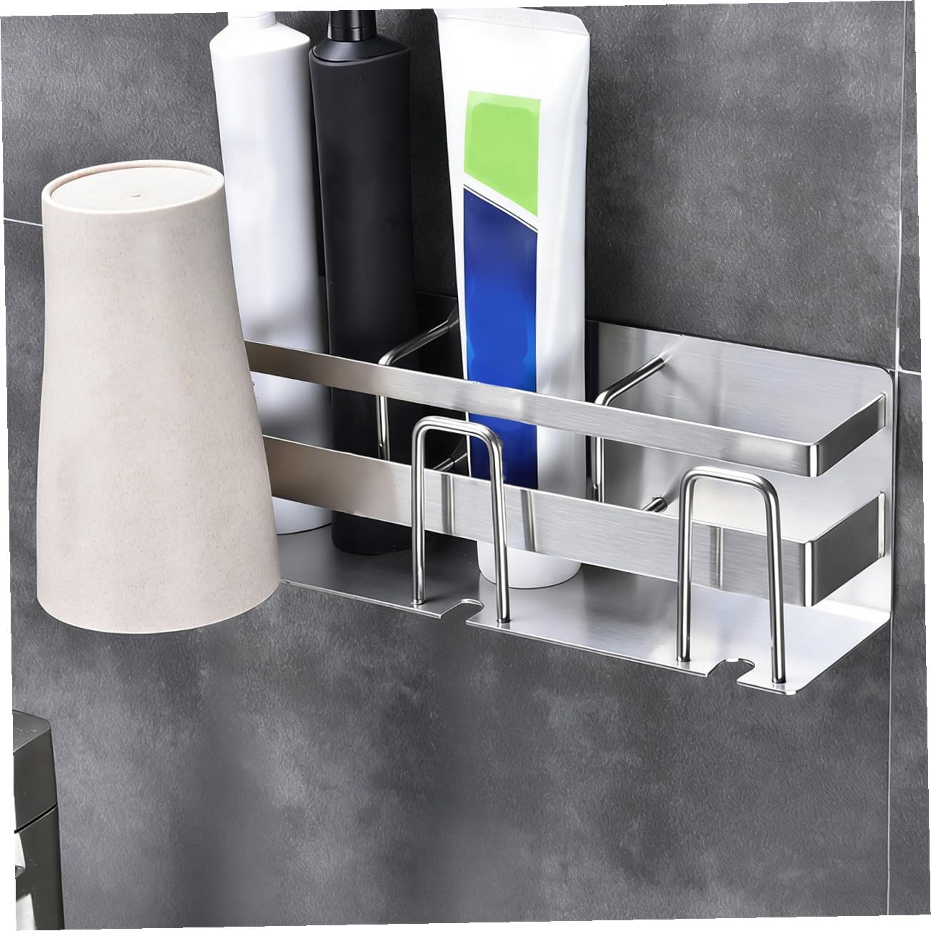 1pc Stainless Steel Toothbrush Holder People Wall-Mounted No Punching Required Elegant Bathroom Organizer for Toothbrushes and Toothpaste Practical Use