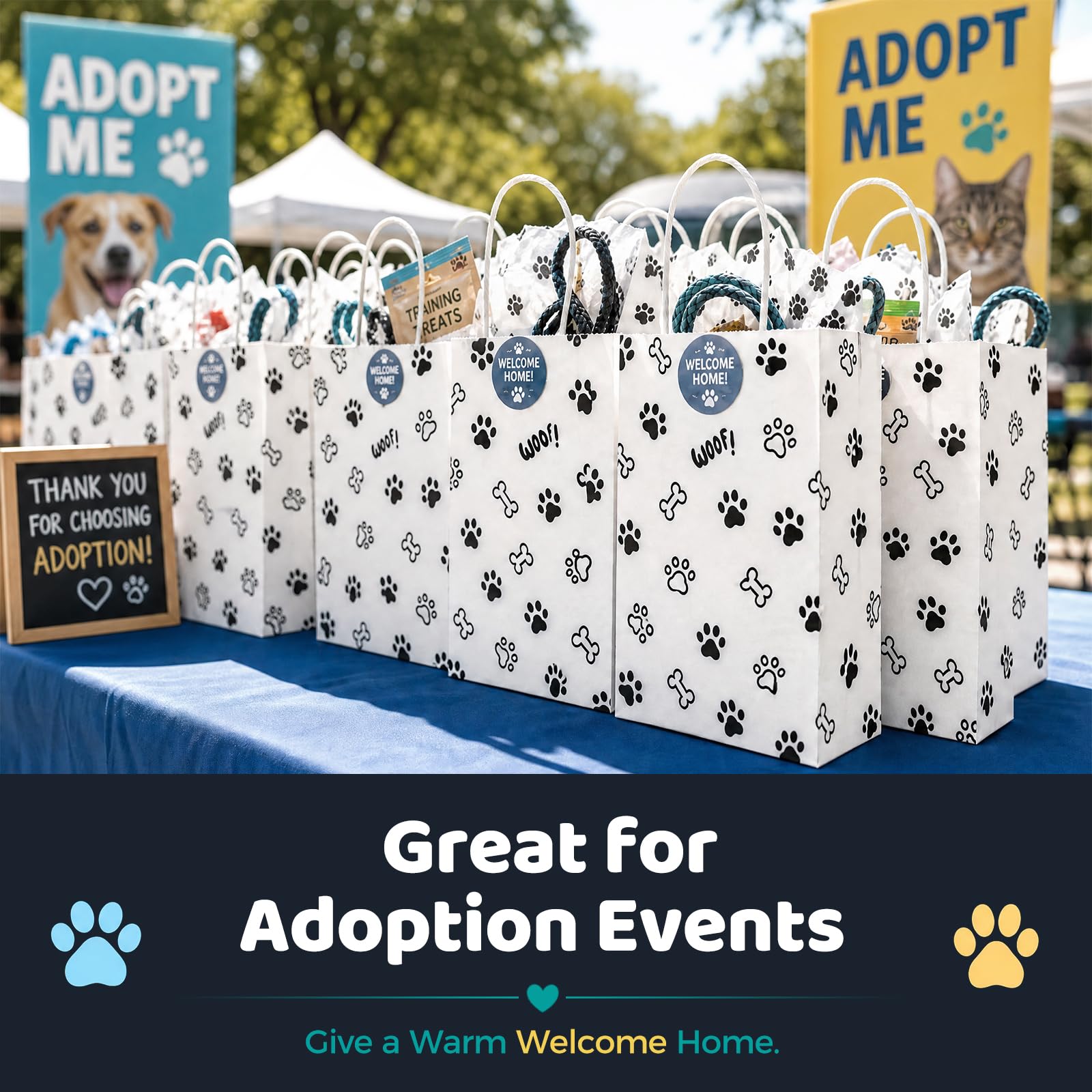 LovesTown 16 Pack Goodie Bags, 5.5 x 2.8 x 8 Inch Animal Party Favor Paw Prints Gift Bags with Handles for Dog Pet Themed Party Retail Grocery Bulk Supplies