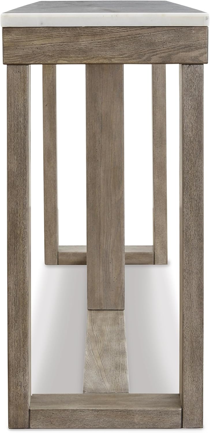 Signature Design by Ashley Loyaska Casual Sofa Table with Marble Top, Brown & White