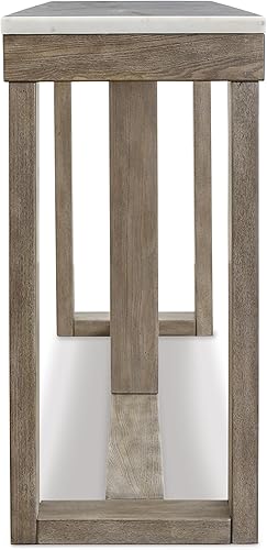 Miniatura 7 de Signature Design by Ashley Loyaska - Mesa de sofá casual con parte superior de mármol, marrón y blanco