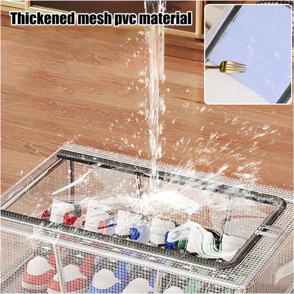 ELEFOCUS PVC Shoe Storage Box - Waterproof and Foldable,Shoe Organizer for Closet, Shoe Storage Boxes Clear Plastic Stackable with Zip, Multifunctional Dust-proof Shoe Storage Box (M)