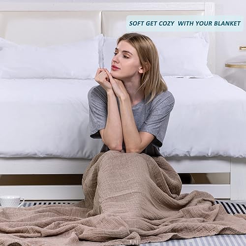 Miniatura 3 de Manta de algodón Se Softexly, 3 capas suaves y transpirables para sofá o cama, manta térmica ligera y cómoda para todas las estaciones