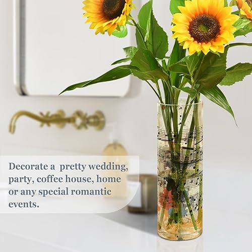 Miniatura 4 de Florero cilíndrico, notas musicales, retro, de plástico, pequeño, delgado, de 3.9 pulgadas, para decoración del hogar, sala de estar, oficina y