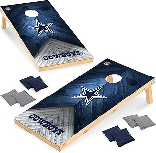 NFL Football 2' x 4' Regulation Size Solid Wood Cornhole Set with Direct Print HD Team Graphics Great Gift for Any Football Fan! Bean Bag Toss Family Outdoor Game
