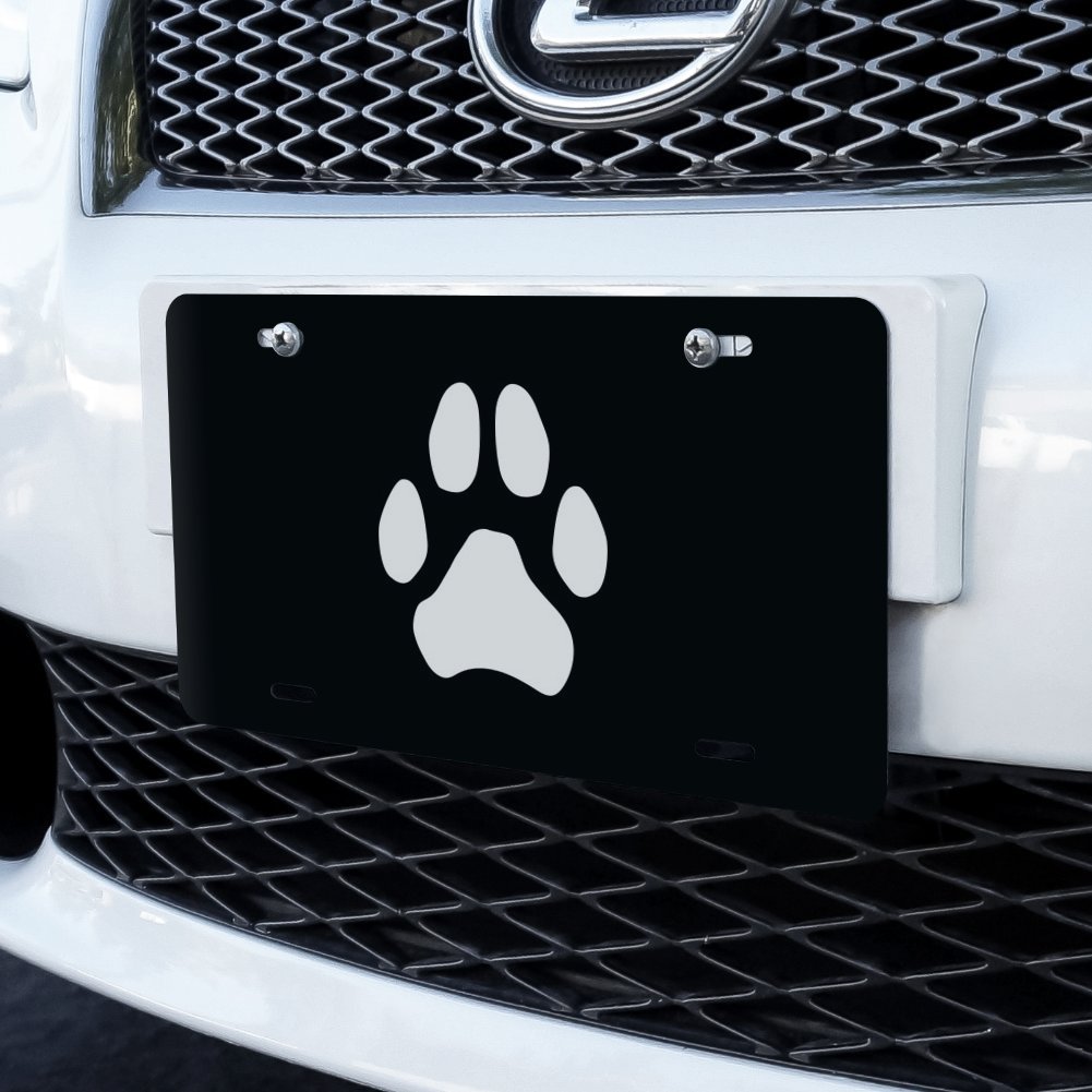 Graphics and More Paw Print Dog Cat White on Black Novelty Metal Vanity Tag License Plate