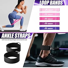 WHATAFIT Resistance Bands, Exercise BandsResistance Bands for Working Out, Work Out Bands with Handles for Men and Women Fitness, Strength Training Home Gym Equipment Pink Purple 16PCS