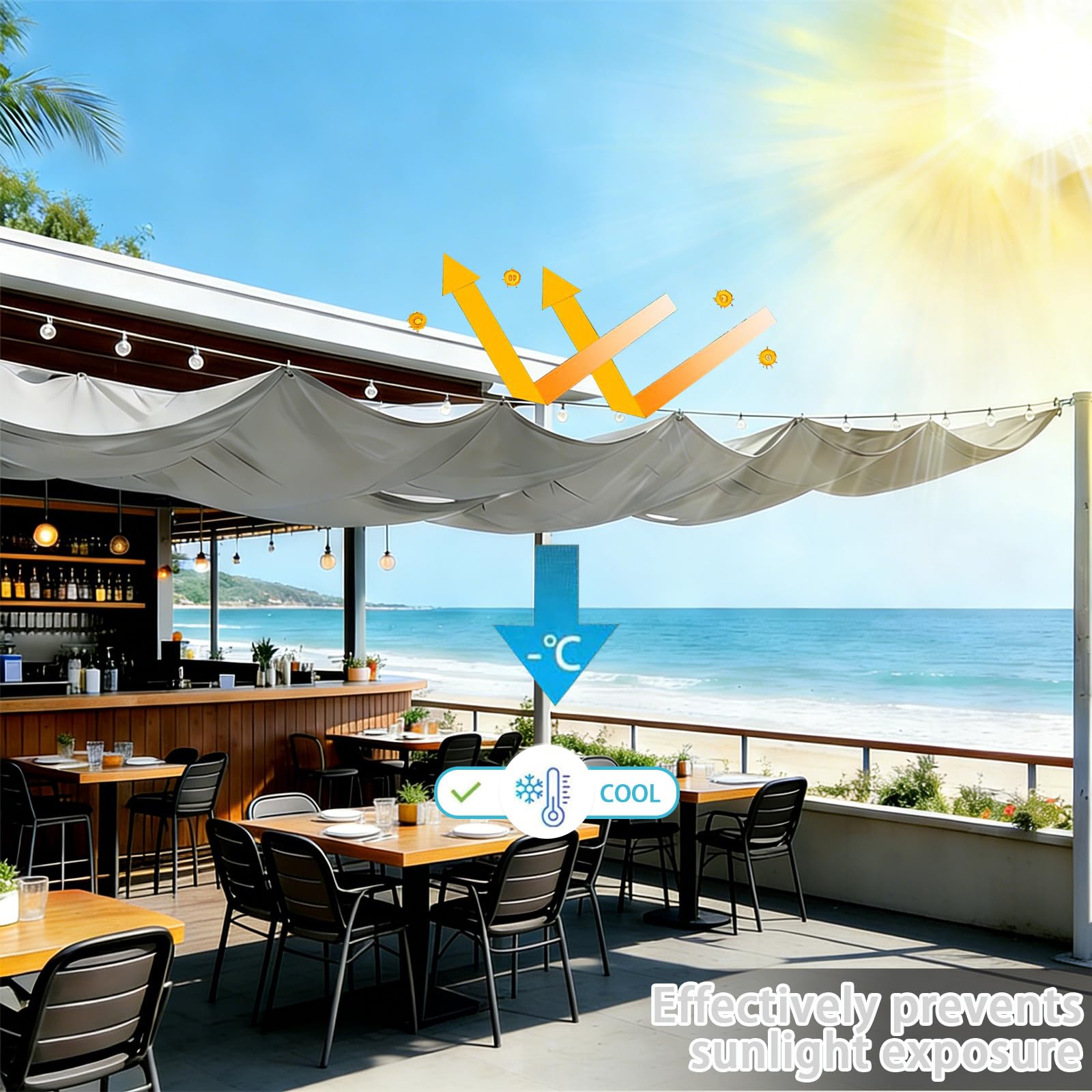 Einziehbare Welle Sonnensegel, Verstellbar Schattenabdeckung mit Ösen und Kordel, Sonnenschutz Wasserdicht Outdoor Pergola Markise für Balkon Terrasse Garten-Light Gray||200x400cm