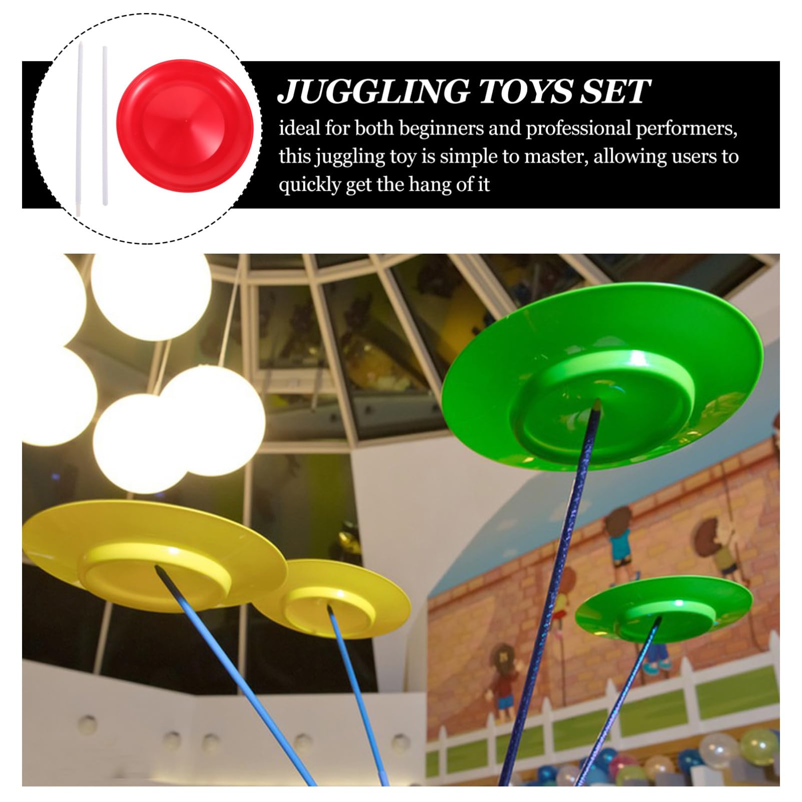 D.A.Y. Republic Lot De 3 Plaques De Tournage Avec Bâtons – Jeu De Jonglage Classique Pour Enfants Et Adultes – 17 Cm