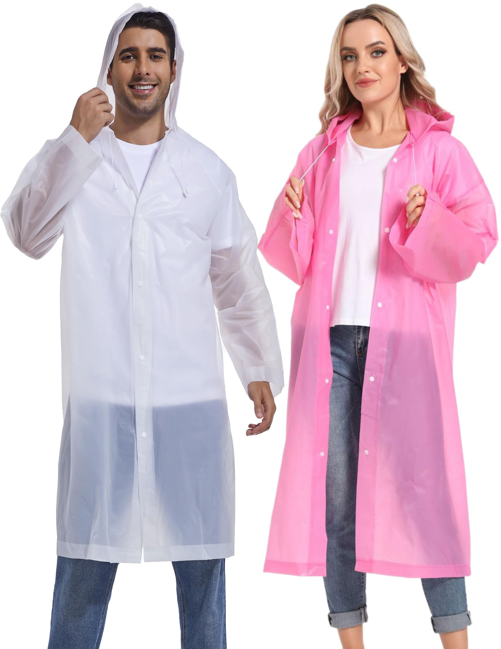 Borogo 2PCS Rain Ponchos for Adults Reusable Rain Coats for Adults Rain Jackets Raincoats for Men Women