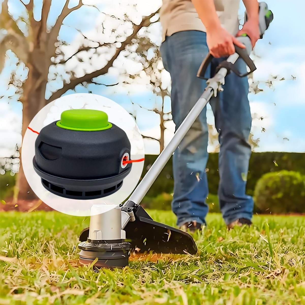 AH1300 15" String Trimmer Head Compatible with EGO Power+ ST1500,ST1500F,ST1500-S,ST1500SF,ST1500XY Weed Wacker,Weed Eater Bump Knob Head with Pre-Wound Spool 0.095" 17Ft Twisted Line