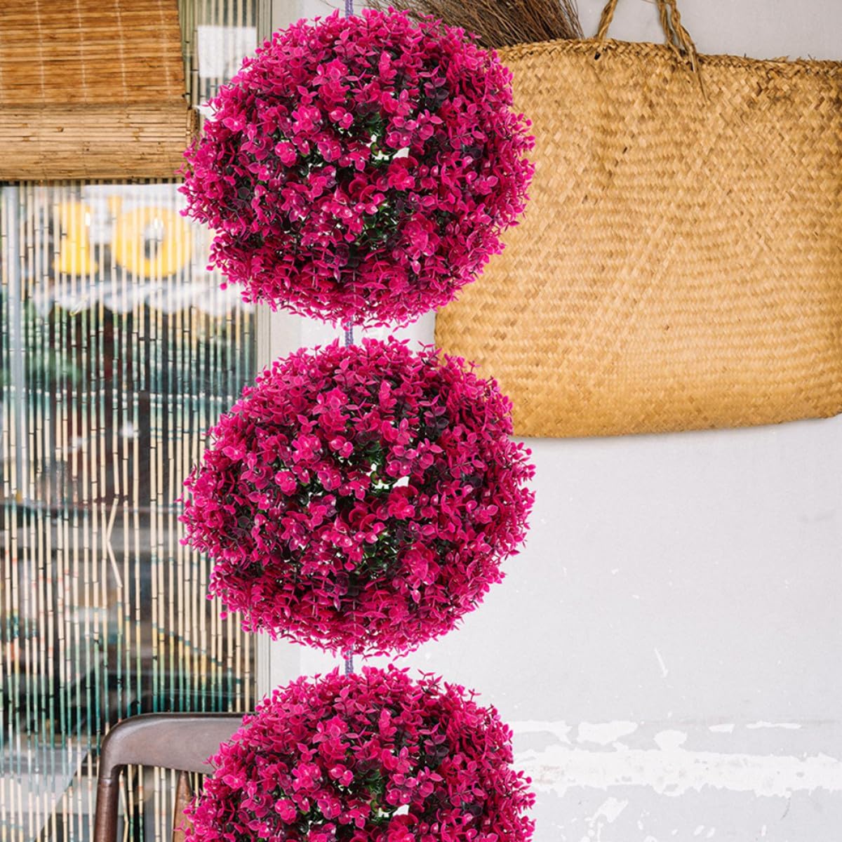 2pcs Artificial Eucalyptus Leaf Topiary Balls 30cm Diameter Faux Green Leaf Decorative Ceiling Ornaments for Indoor Outdoor Garden Home Décor