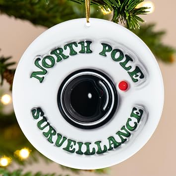 Jabihome Santa Camera Ornament 2025 for Kids, Early for Toddlers, Children, Grandchild, Surveillance Camera Lens Christmas Tree, Funny Little Elf, Reindeer Wooden Ornament