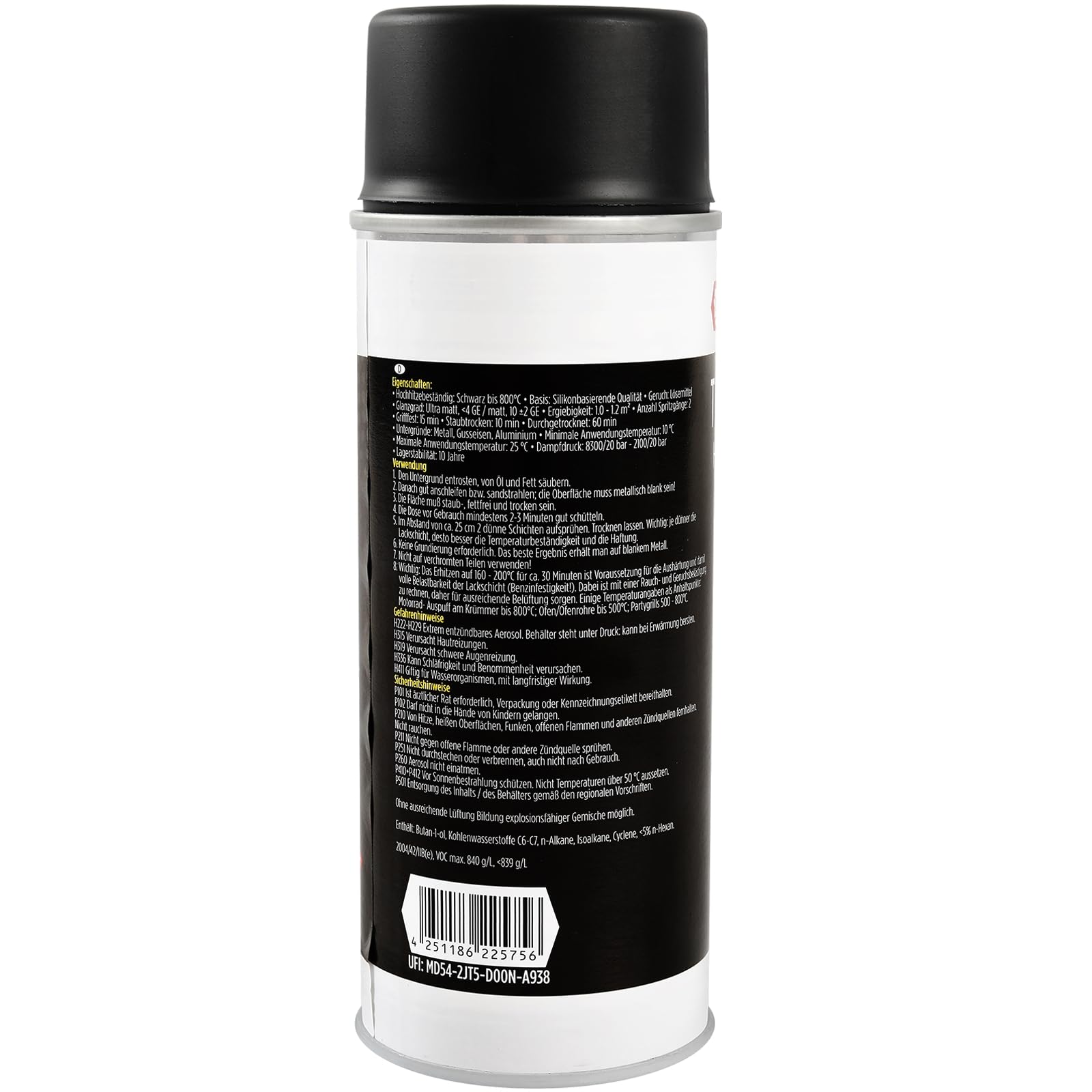TECPO Thermolack Spray Dose 12x400ml Auspufflack Autolack Ofenlack Bremssattellack hitzebeständig bis 800°C schnell trocknend Auto Lackspray Schwarz Matt schützt Motor und Auspuff vor Rost (12er-Pack)