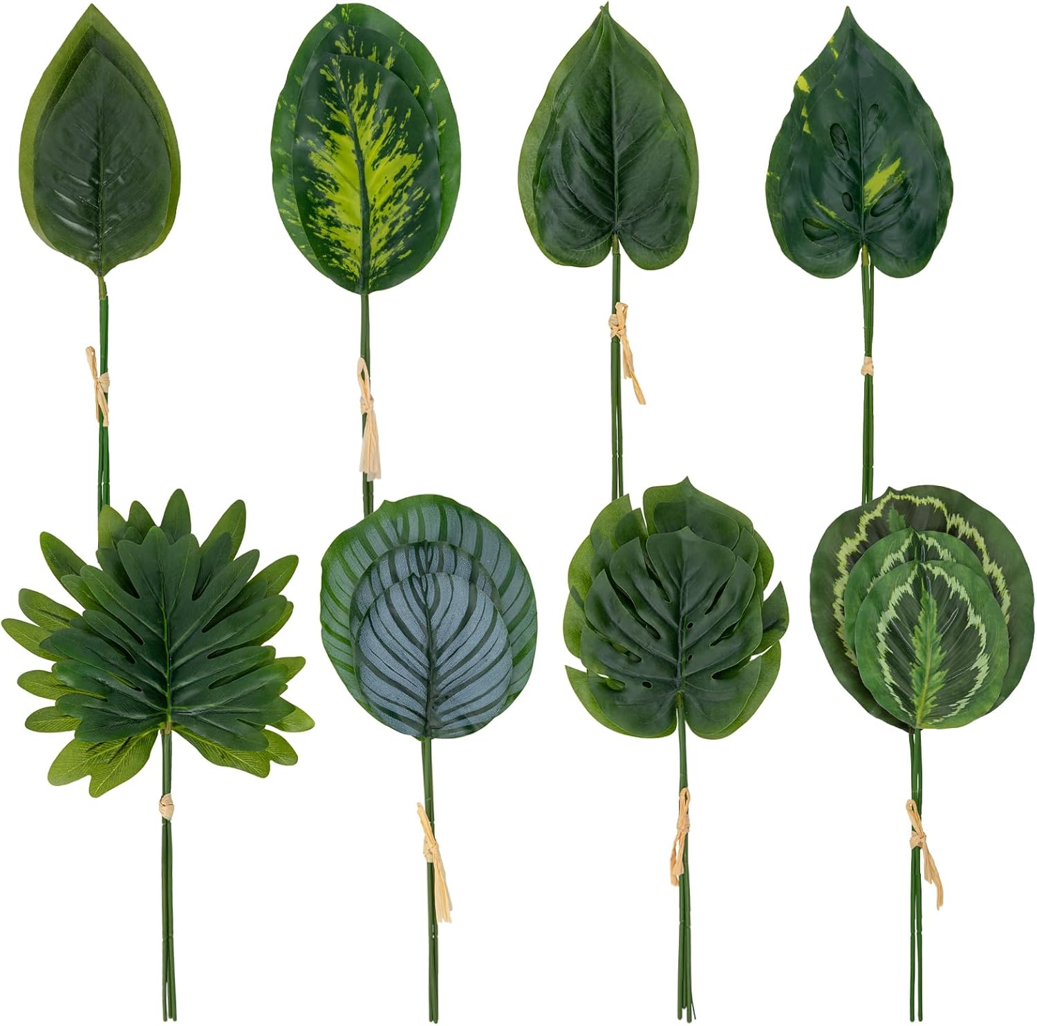 DILATATA Artificial Greenery Stems Set 24pcs Silk Faux Tropical Leaves 8 Leaf Styles Fake Plant Picks for DIY Wedding Centerpieces Arrangement Vase Home Decor