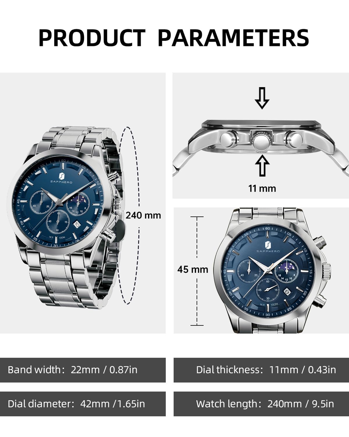 BENYAR by Relojes para Hombre Cronógrafo Indicación de Fecha 50M Reloj de Pulsera Impermeable Reloj de Pulsera clásico para Hombre Relojes analógicos de Cuarzo de Lujo Casual con Correa