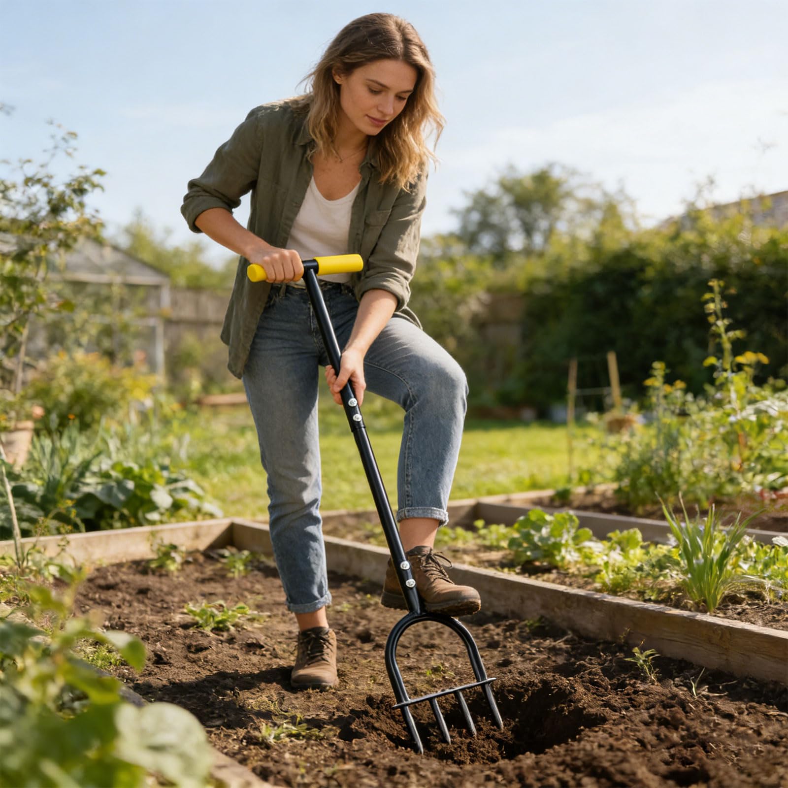 Forchetta manuale in acciaio carbonio resistente alla ruggine, eccellente per allentare terreno duro nei giardini privati Forchetta da giardinaggio professionale