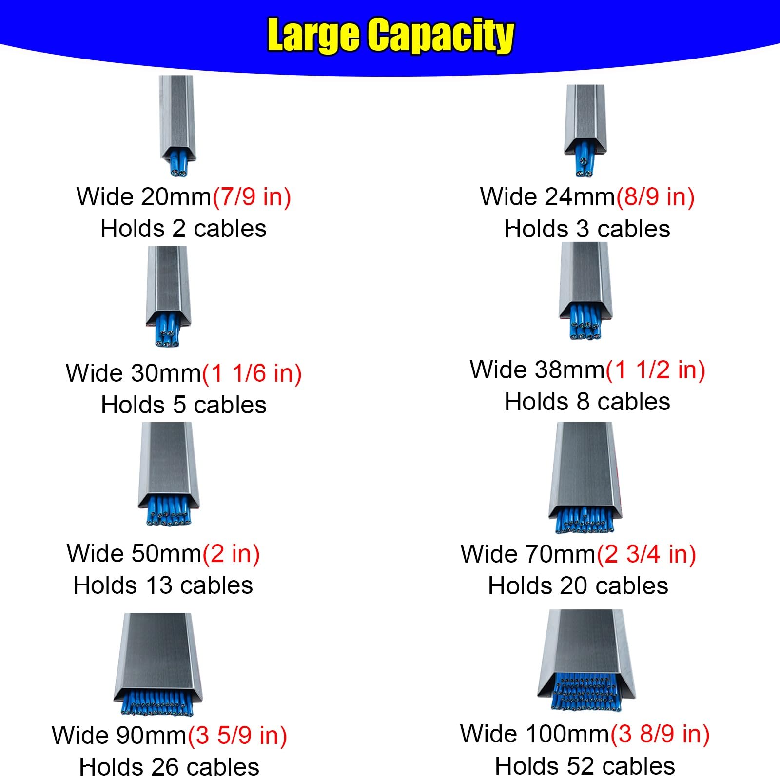 Goulotte Passe Cable Lot de 3 cache-câbles Ethernet robustes pour sol/mur, fil de canal invisible pour rallonges de salon, grand chemin de câbles en acier inoxydable(3 pcs C,W 8/9 in(24mm) hold 3 cabl