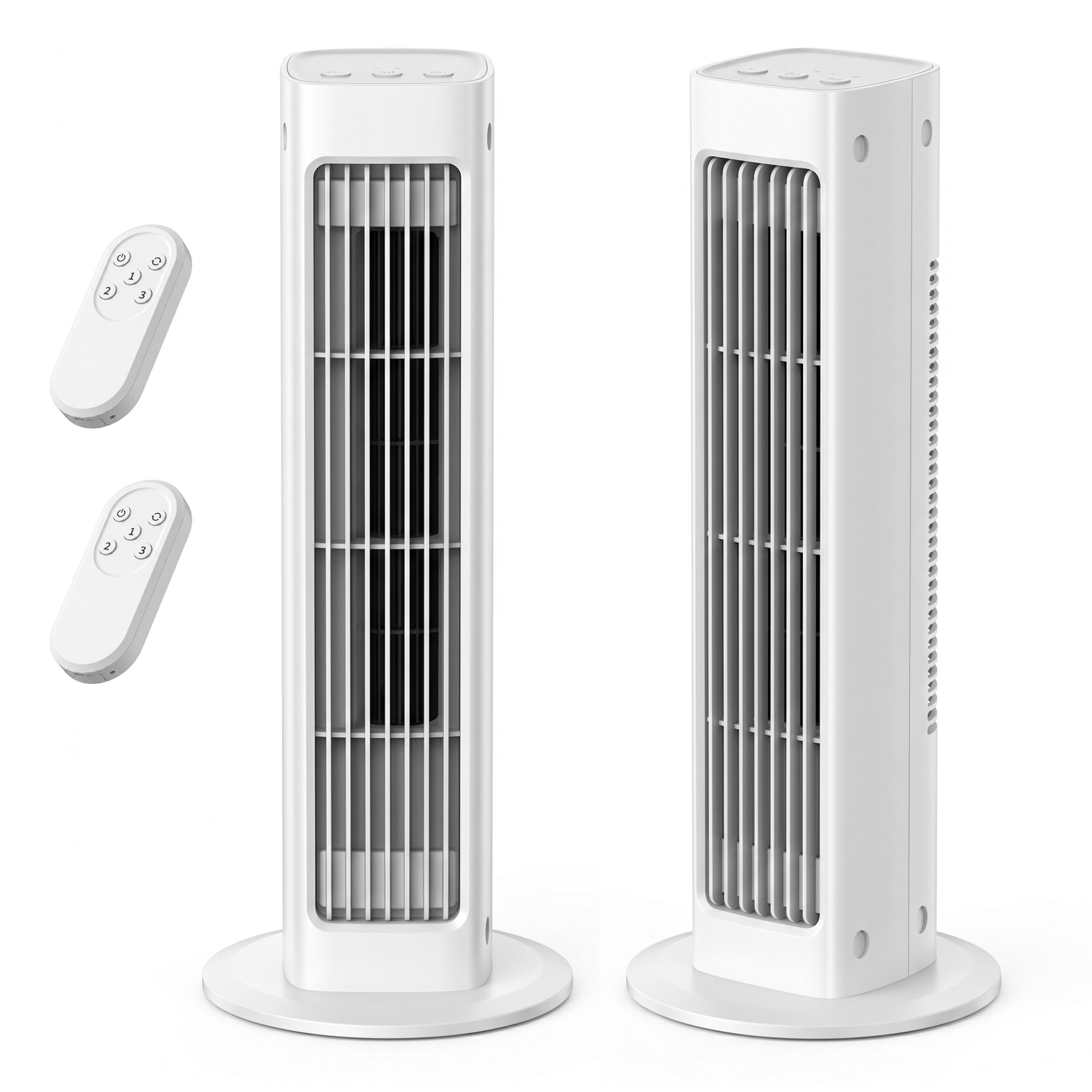 Juego de 2 ventiladores de torre oscilantes, ventilador de refrigeración portátil recargable con 3 modos de colocación y funcionamiento silencioso remoto para oficina en casa, blanco, torre de refr