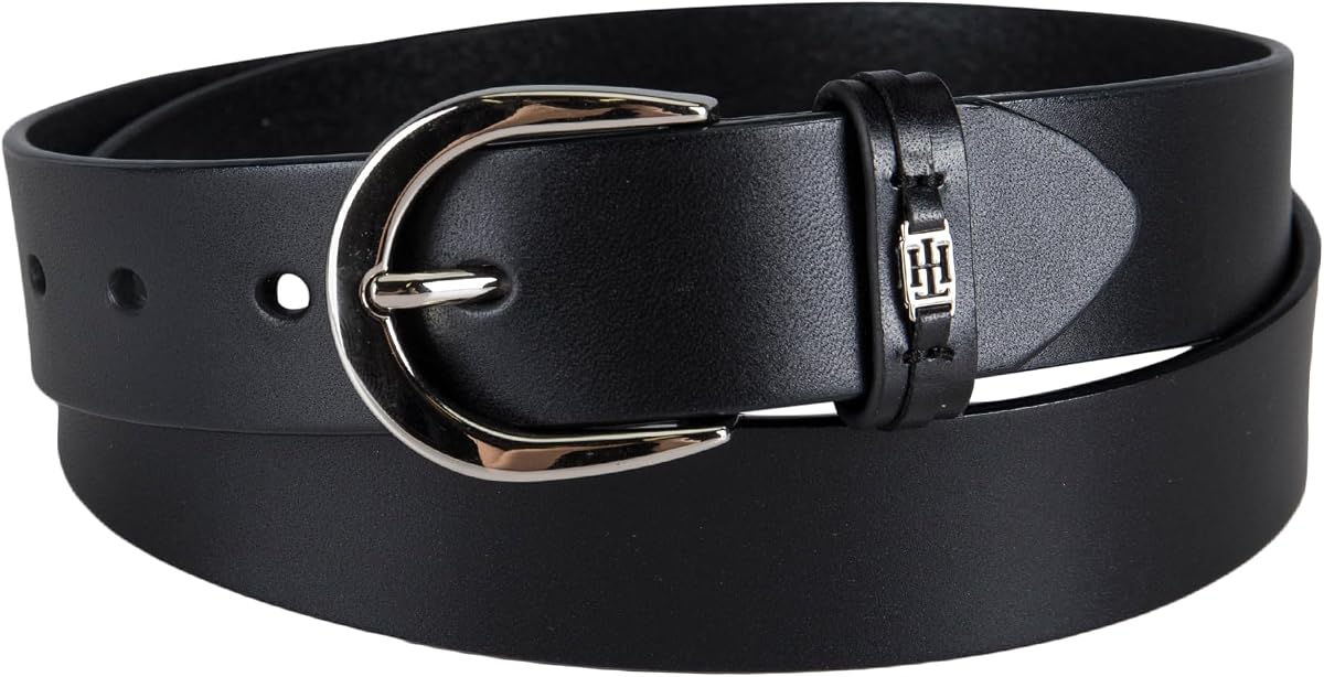 Tommy Hilfiger Women's TH Ornament Logo Casual Leather Belt for Jeans, Trousers and Dresses