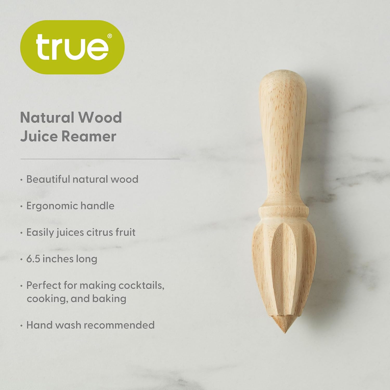 True Citrus Juicer Manual, Natural Wood Orange Lemon Juicer, Lemon Squeezer, Lime Squeezer, Kitchen Gadgets, Bar Tools, Bar Cart Accessories, 6.25" image 2