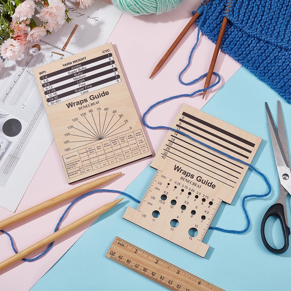BENECREAT 2Pcs Rectangle Wooden Knitting Needle Gauge, Yarn Wrap Guide Board Knitting Tool for Spinners Yarn Measuring Crochet Accessories image 4