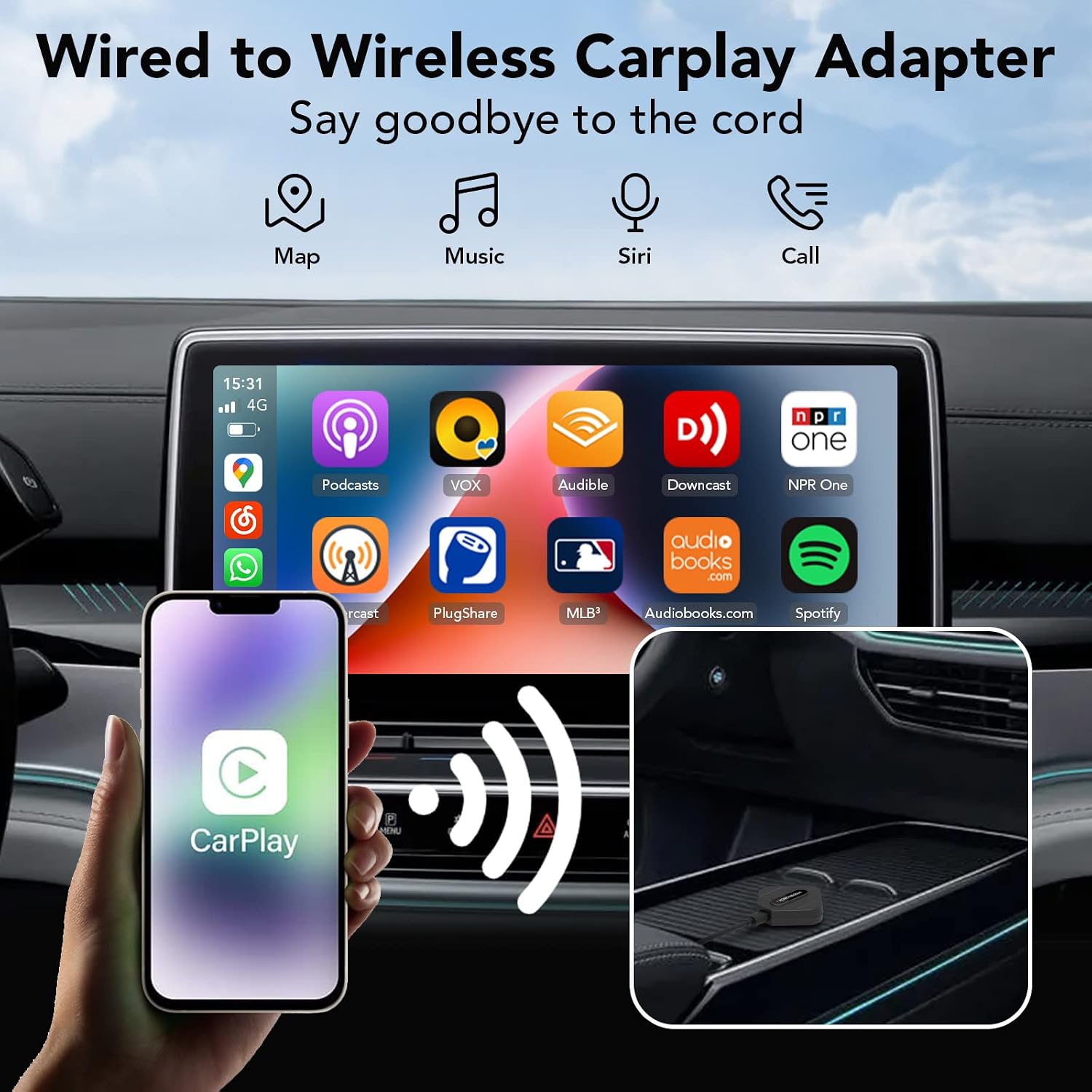 Wireless CarPlay Adapter Compatible with Apple iPhone Car Play Dongle