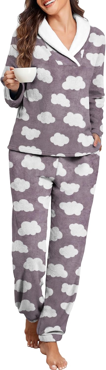 PrinStory Womens Pajamas Winter Soft Flannel Warm Pjs S-2XL