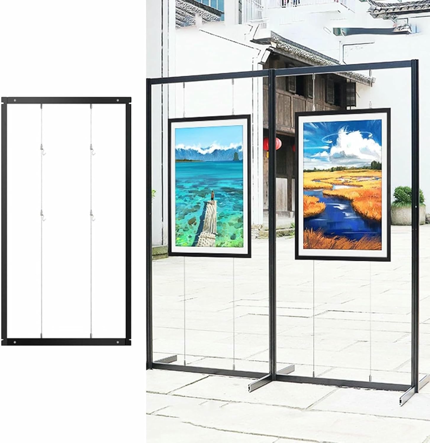 ガラス製アートオブジェクト 絵画展示用折りたたみアートディスプレイラック、自立型アルミ製