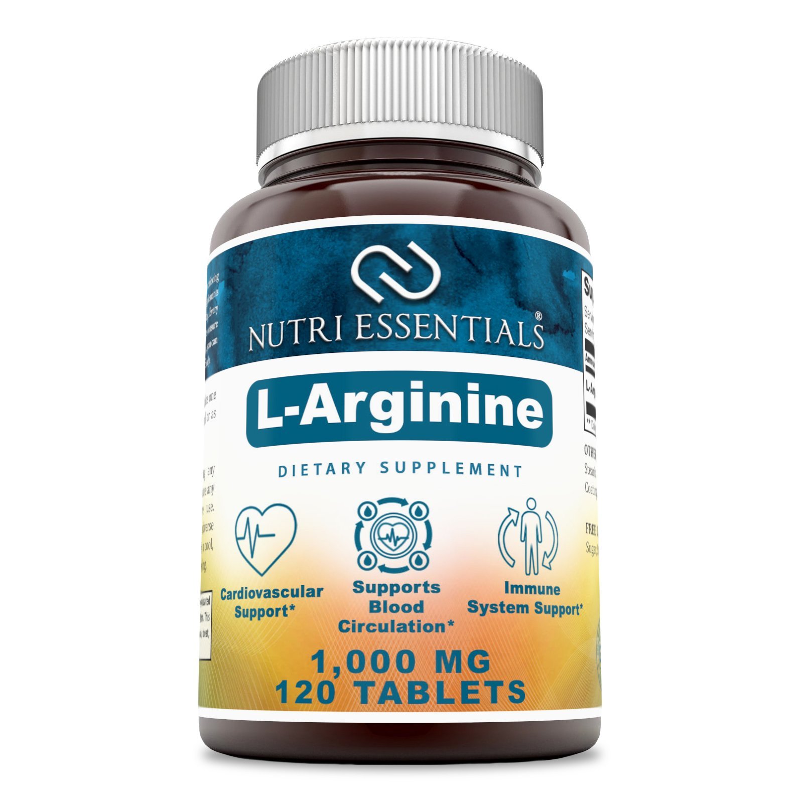 Nutri Essentials L-Arginina 1000 mg 120 comprimidos - Suplemento dietético - Favorece la salud cardiovascular - Favorece el funcionamiento del sistema inmunitario - Favorece la circulación sanguínea