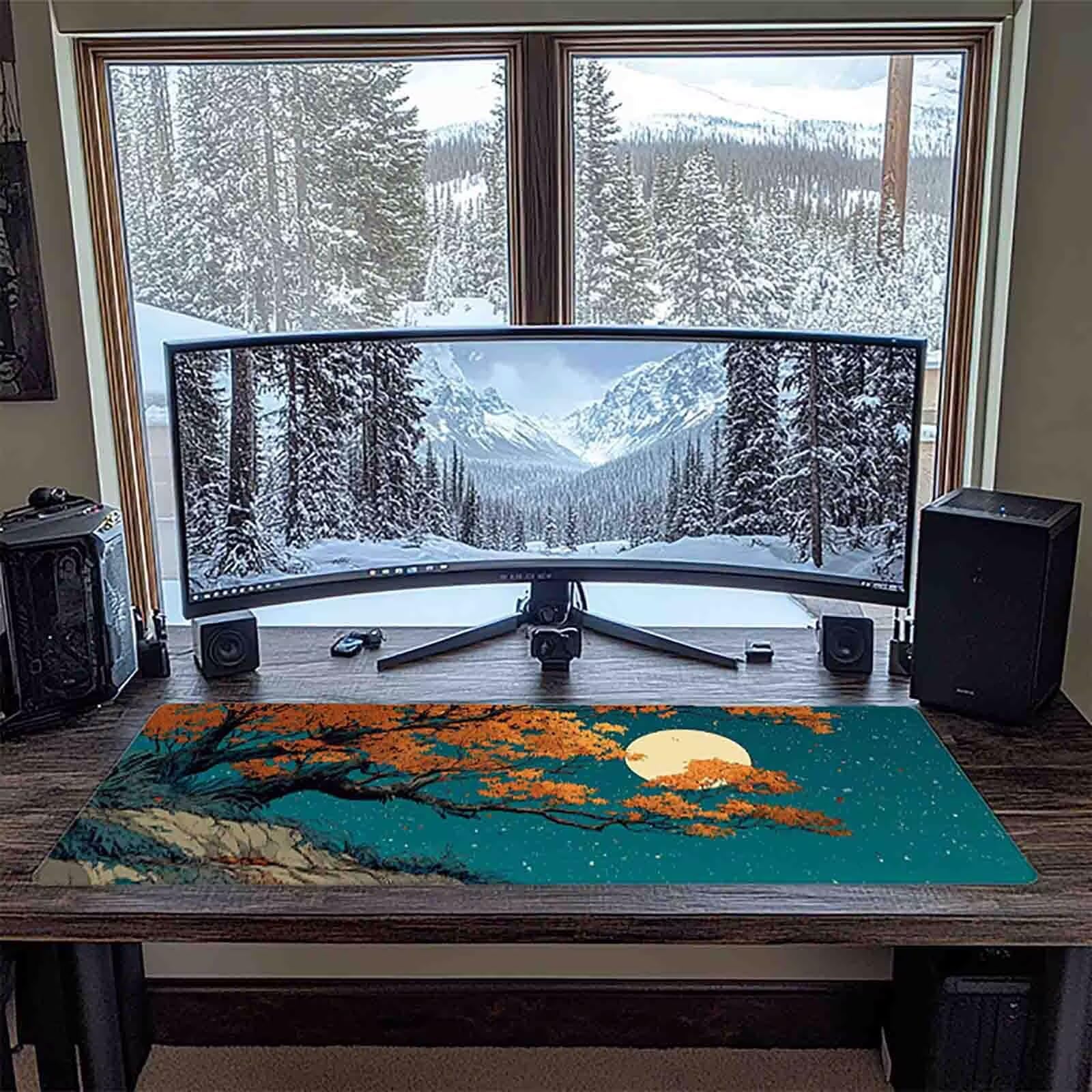 Tappetino Mouse XXL 1000x500mm Arancia Mousepad Albero Tappetino Scrivania Grande, con base in Gomma Antiscivolo, Impermeabile Sottomano Scrivania per Computer, Accessori Gaming Mouse Pad 5-5464f