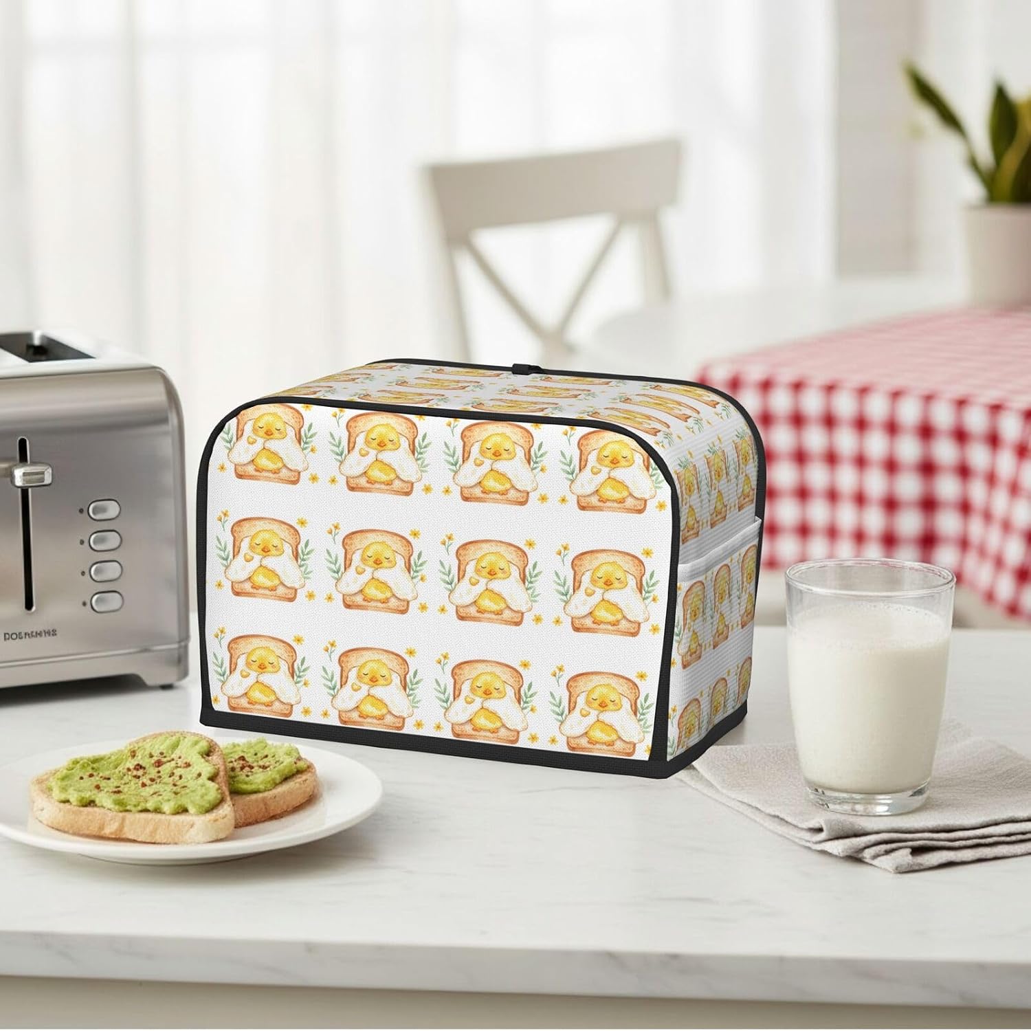 2 Slice Toaster Cover Cute Yellow Chick Floral Water-Resistant Bread Maker Dust Cover with Storage Pocket, Washable Kitchen Appliance Protector, Housewarming Gift, 11.4x7.5x7.9 Inch image 4