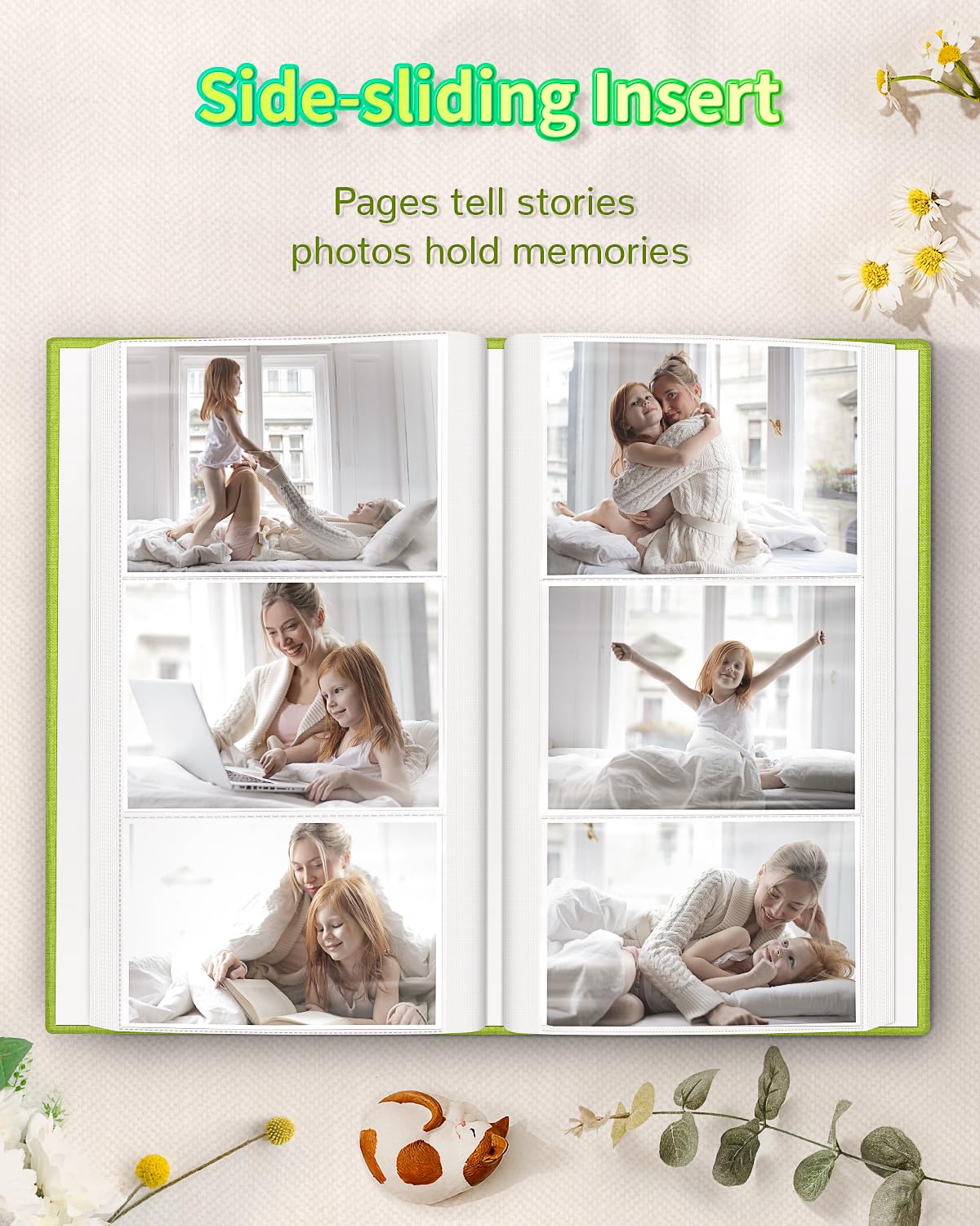 Artfeel - Álbum de fotos con 300 bolsillos de 10 x 15 cm, cubierta de lino con ventana frontal, libro de fotos vertical con páginas blancas para boda, familia, aniversario, bebé, vacaciones