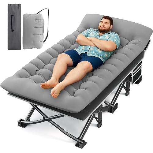 HABUTWAY Camping Cot with Mattress, 32" Extra Wide Camping Cots for Adults, Sleeping Cot for Adults Holds Up to 600LBS, Cots for Sleeping, Camp, Rv, Beach, Patio, Office Naps(Grey)