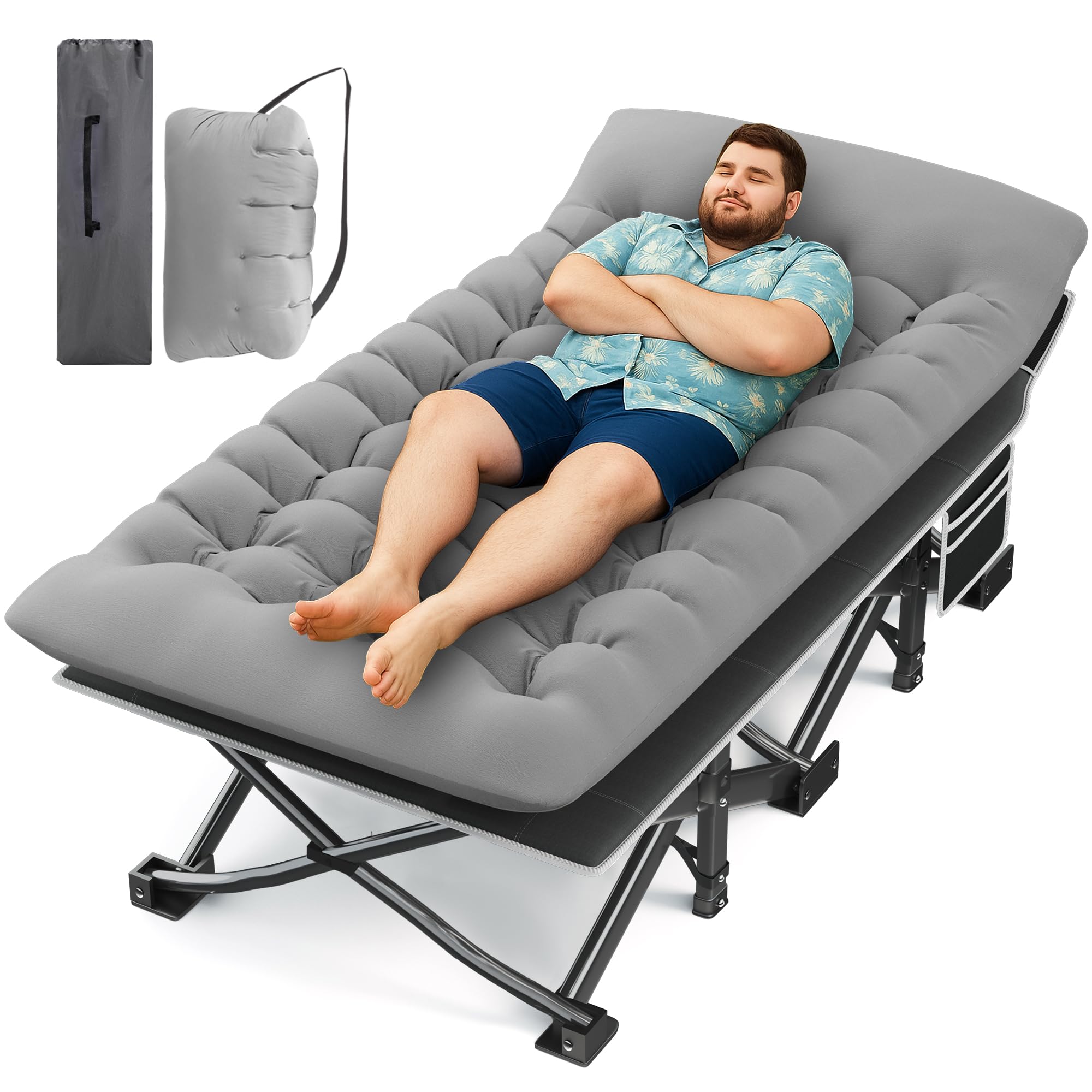 HABUTWAY Camping Cot with Mattress, 32" Extra Wide Camping Cots for Adults, Sleeping Cot for Adults Holds Up to 600LBS, Cots for Sleeping, Camp, Rv, Beach, Patio, Office Naps(Grey)