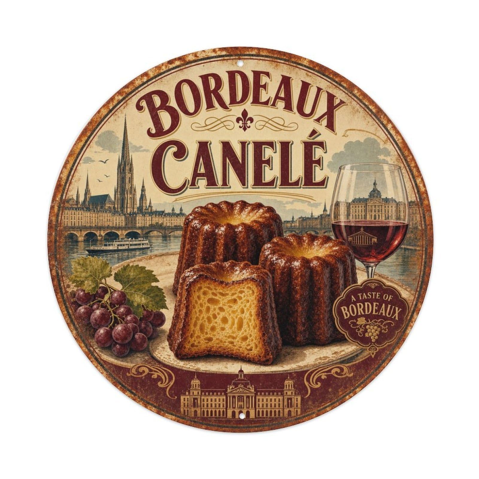Canele Pastry City Culture Travel Bordeaux France Metal Tin Sign