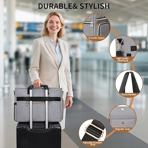 Miniatura 7 de ESTARER Bolsa tote para profesores para mujer, 2 piezas, bolsa de trabajo para computadora portátil de 15.6 pulgadas, bolsa de computadora con