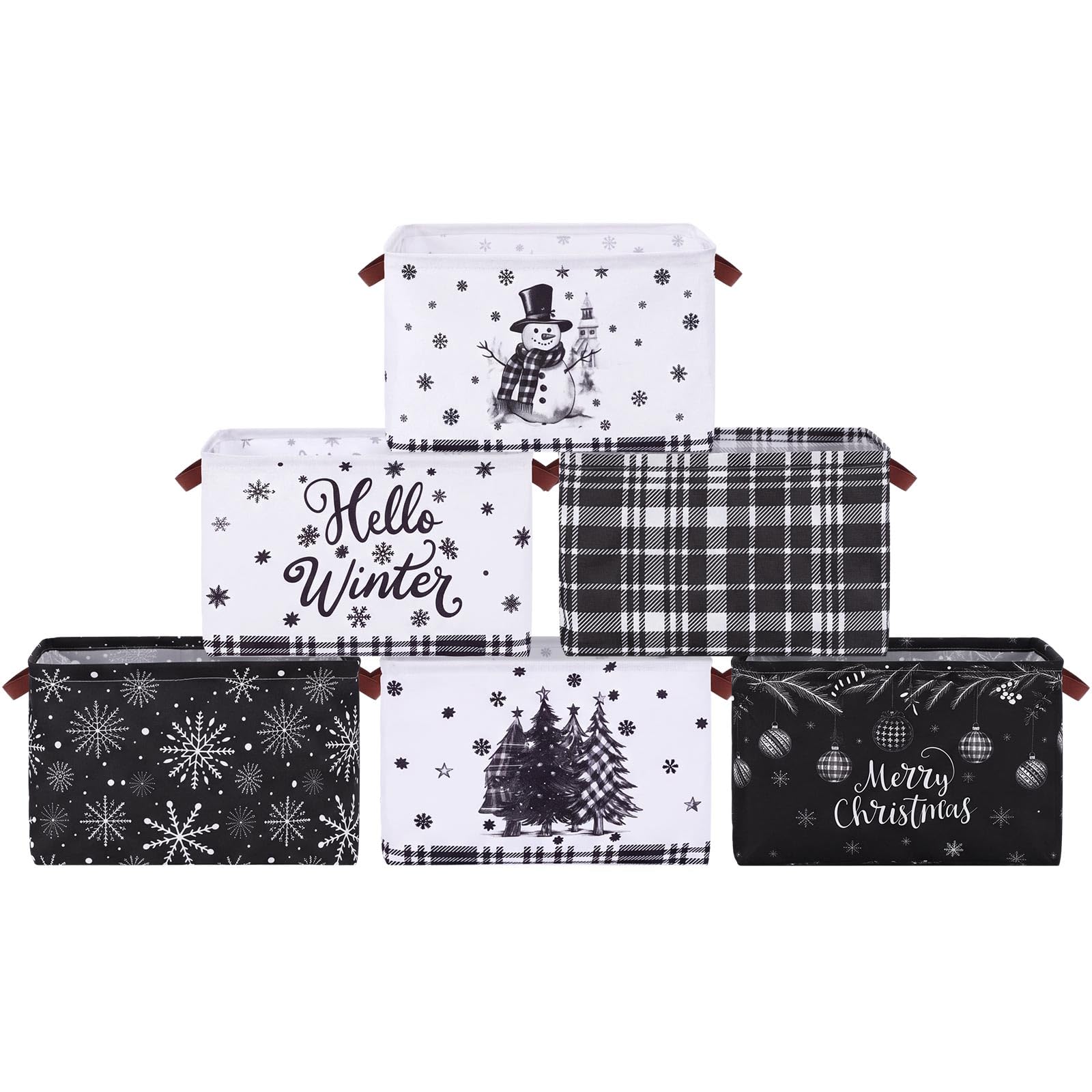 Fourluoo 6 Pcs Christmas Storage Basket with Handles Winter Box