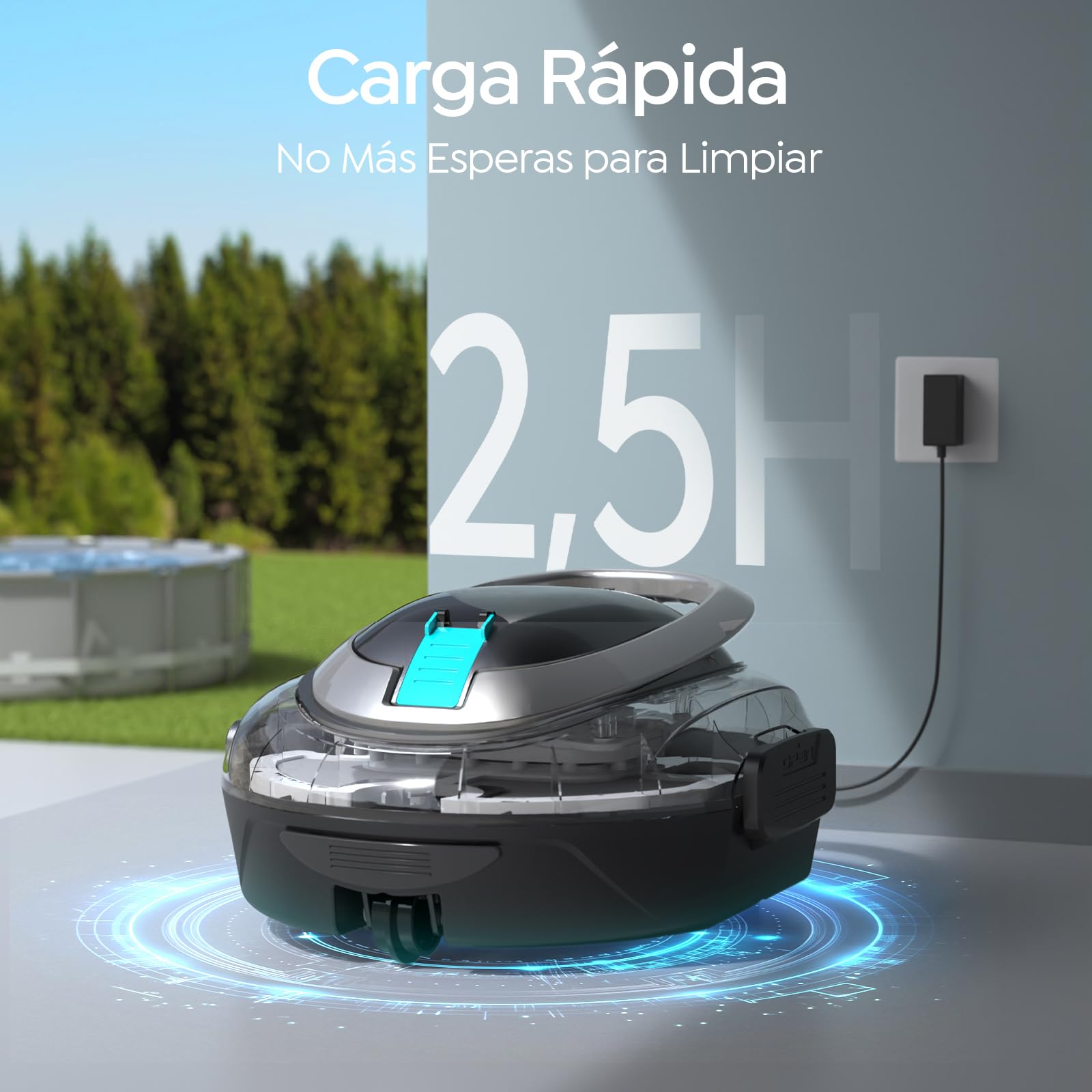 S2 Limpiafondos Piscina, Robot Inalámbrico, Doble Filtración y Doble Motor, 90min Autonomía, 2,5H Carga Rápida,Autoestacionamiento, para Piscinas de Fondo Plano hasta 80m²,Scuro