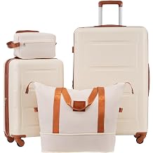 Flieks 2 Piece Luggage Set with Bags Expanable Spinner Wheels ABS Lightweight Suitcase with TSA Lock 20"+28", Khaki+Brown