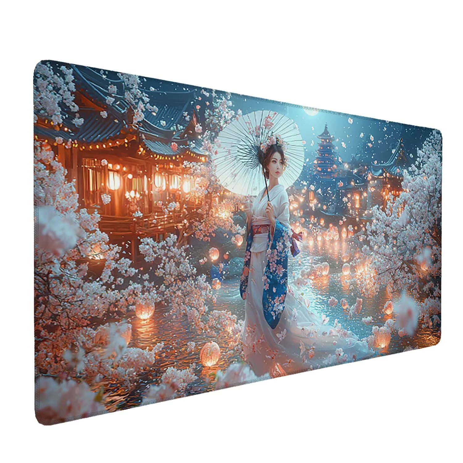 Podkładka pod mysz do gier XXL Mousepad 1000 x 500 mm, duża podkładka pod biurko z antypoślizgową gumową podstawą dla graczy, poprawia precyzję i szybkość (Geisha Sakura) X-959