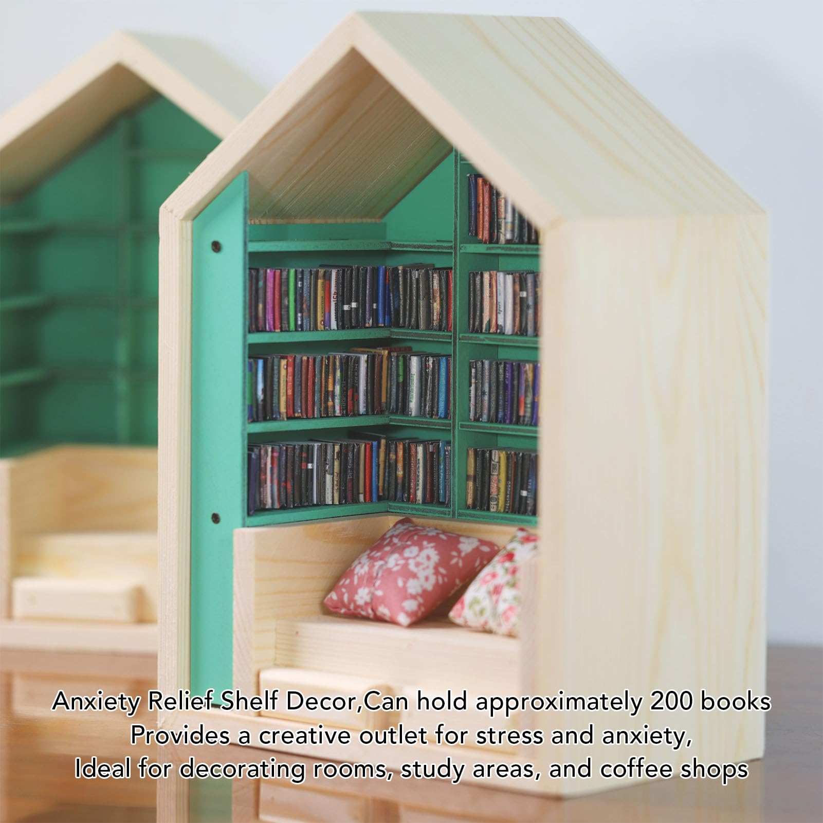 Fdit Anxiety Bookshelf with Premium Wood, Holiday Decoration Miniature Library for Stress Relief and Relaxation, Desk Ornament, Bookstore Display