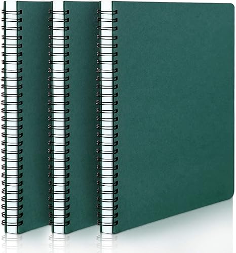 EUSOAR - Cuaderno rayado A5 con espiral, para escritura, viajes, notas, diario, bocetos, para estudiantes, oficina, negocios, tapa verde, paquete de