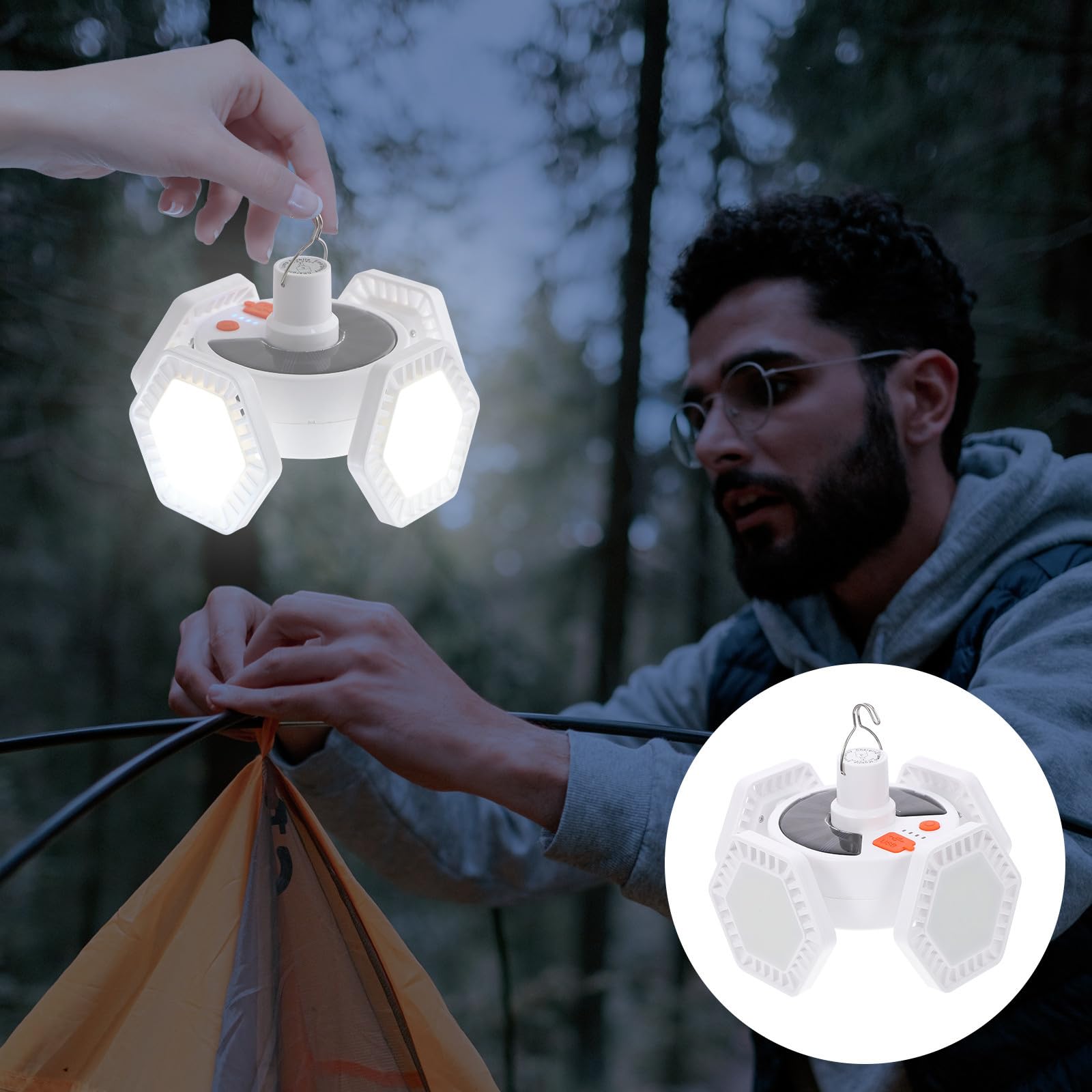 ABOOFAN Lámpara de Camping Solar Recargable USB Diseño Plegable, Luz LED de 169 Leds para Iluminación Exterior y Actividades al Aire Libre