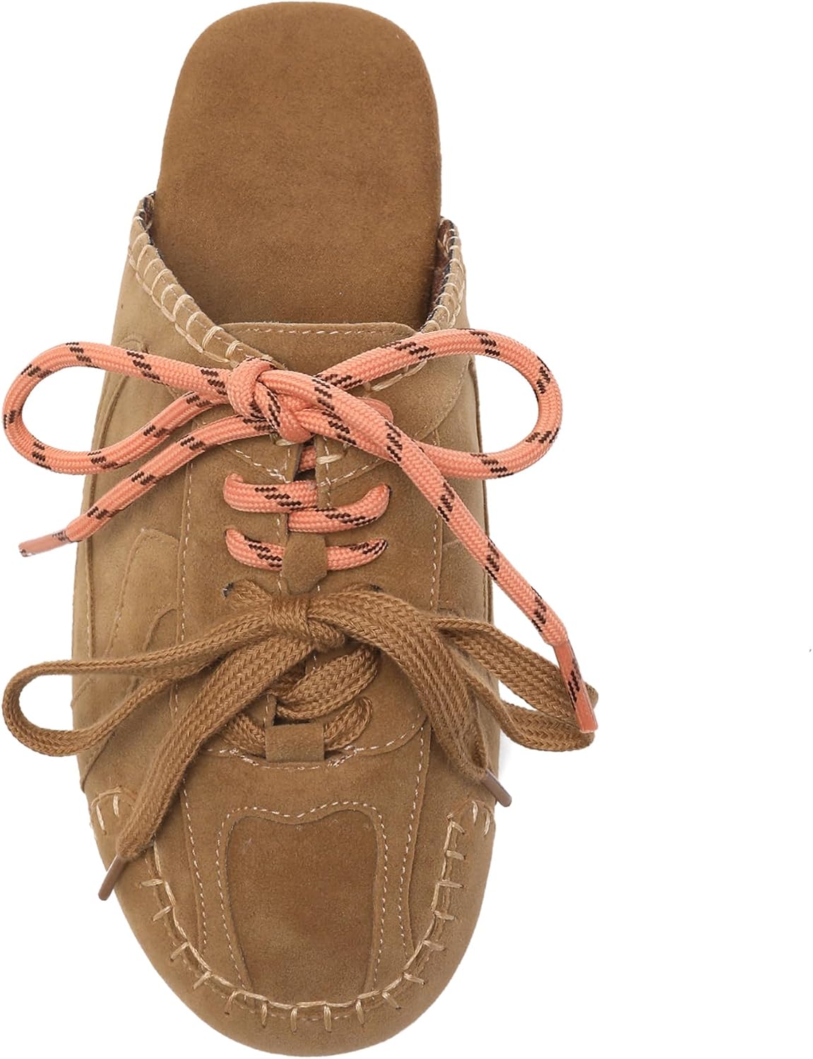 Sneaker Mules for Women Round Toe Lace up Slip on Suede Mule with Two Tone Laces Closed Toe Casual Backless Flats Shoes